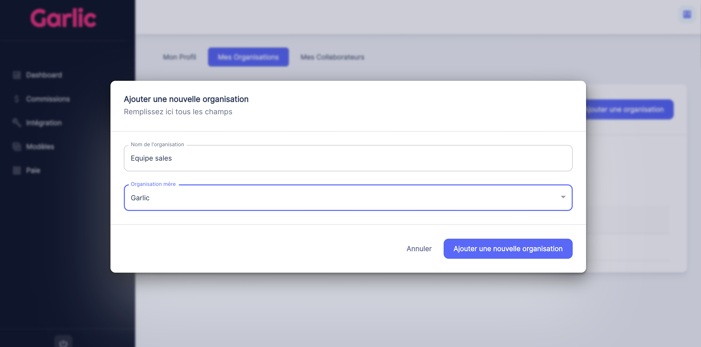 Création d'une équipe