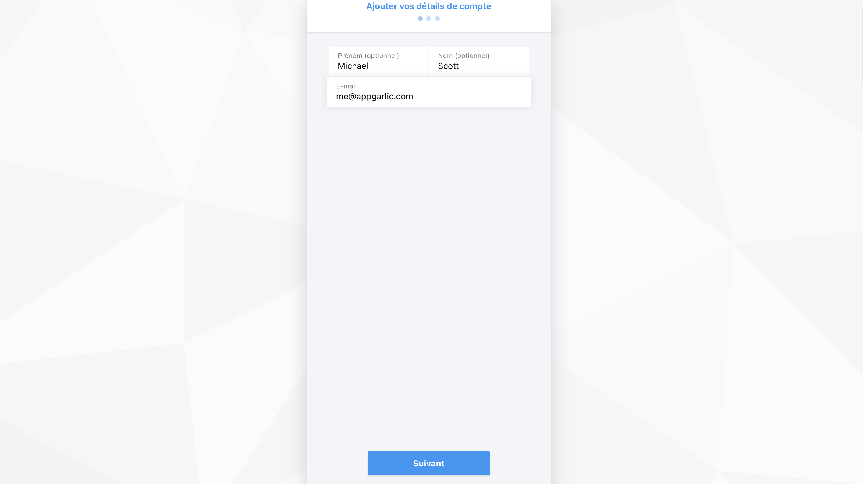 Renseigner vos nom, prénom et email