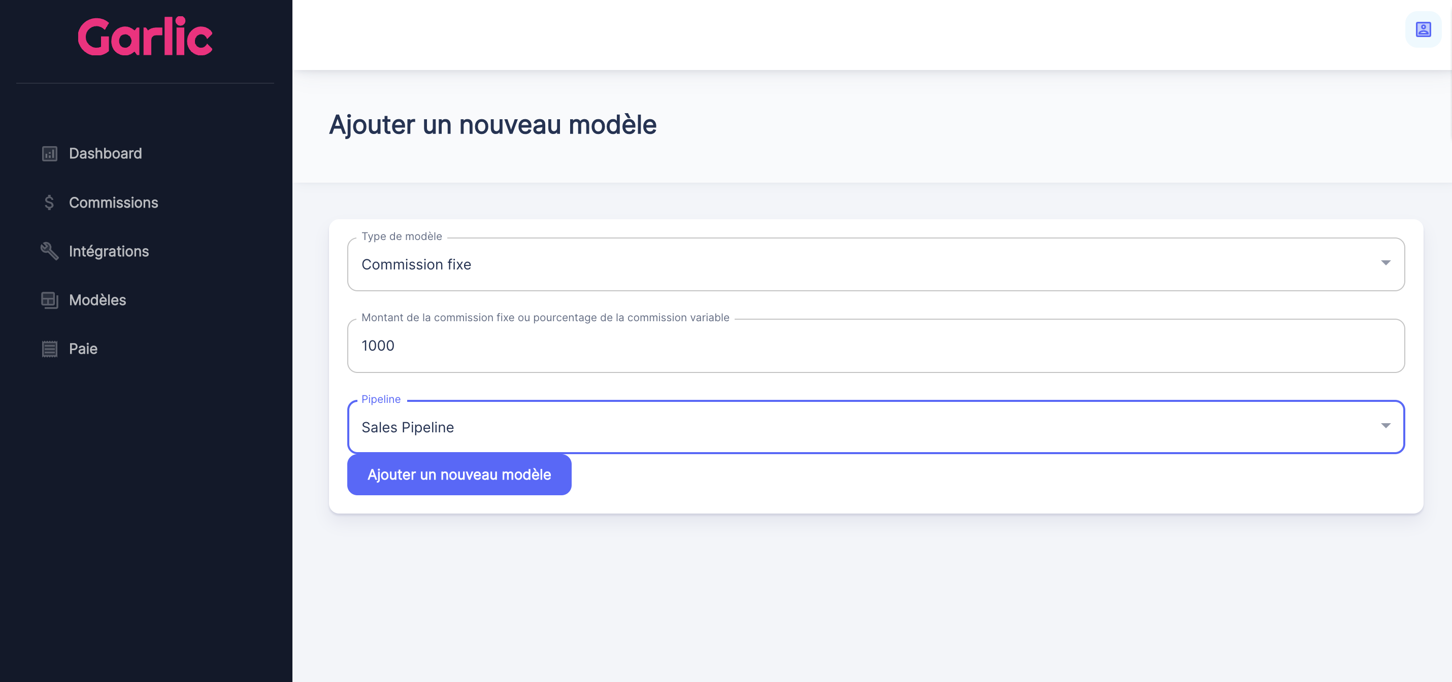 Définition d'un modèle de commissionnement
